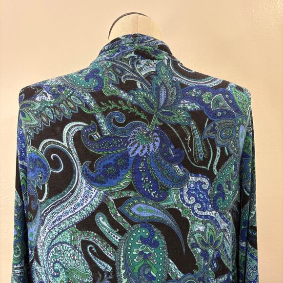 Susan Graver Plus Size 1X Cardigan Sweater Paisley Boho Career Ruched Sleeve - Picture 11 of 13